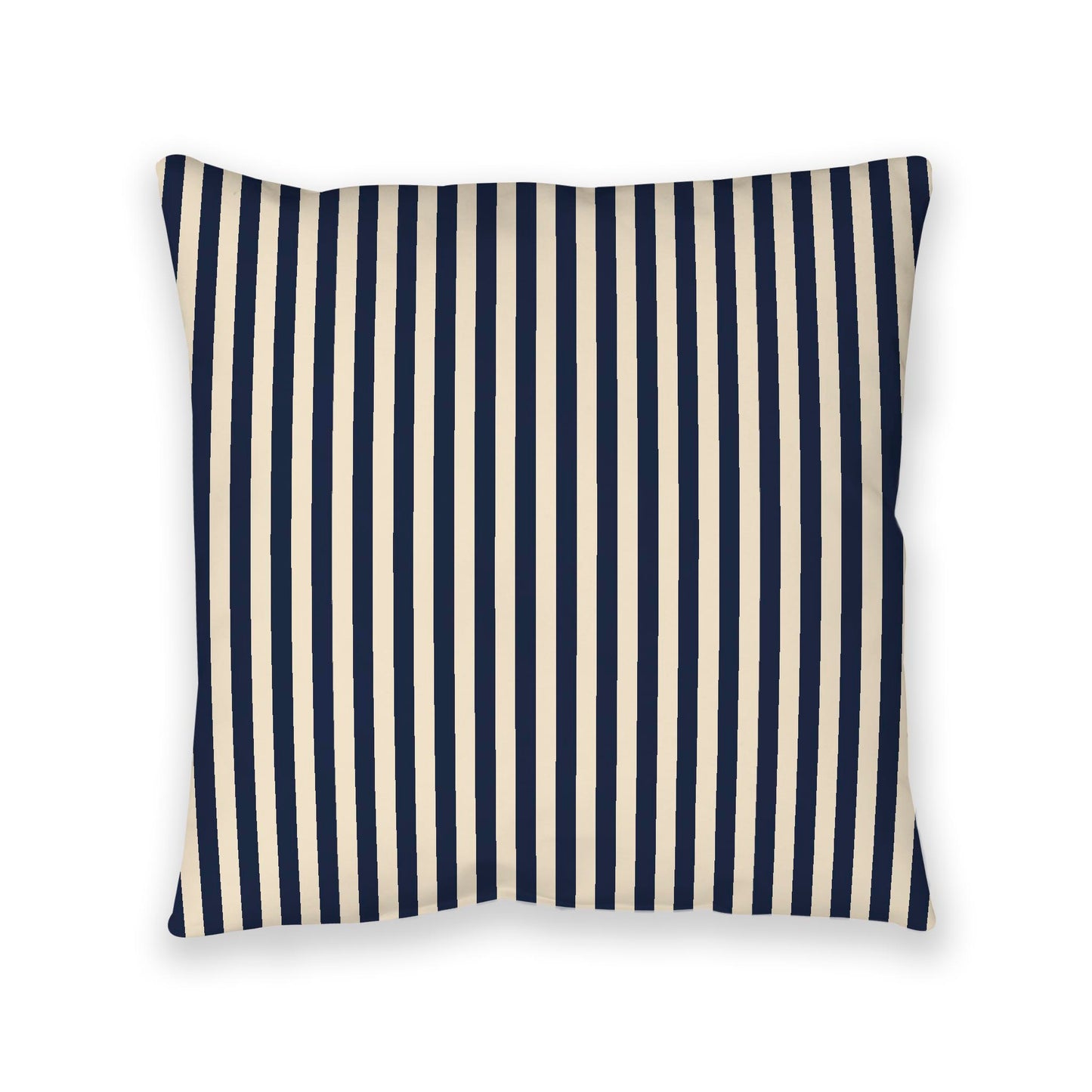 Beige Spun Polyester Floor Pillow, Bold Navy Blue Bars on Top, Beige Bottom, 40 x 40 inches