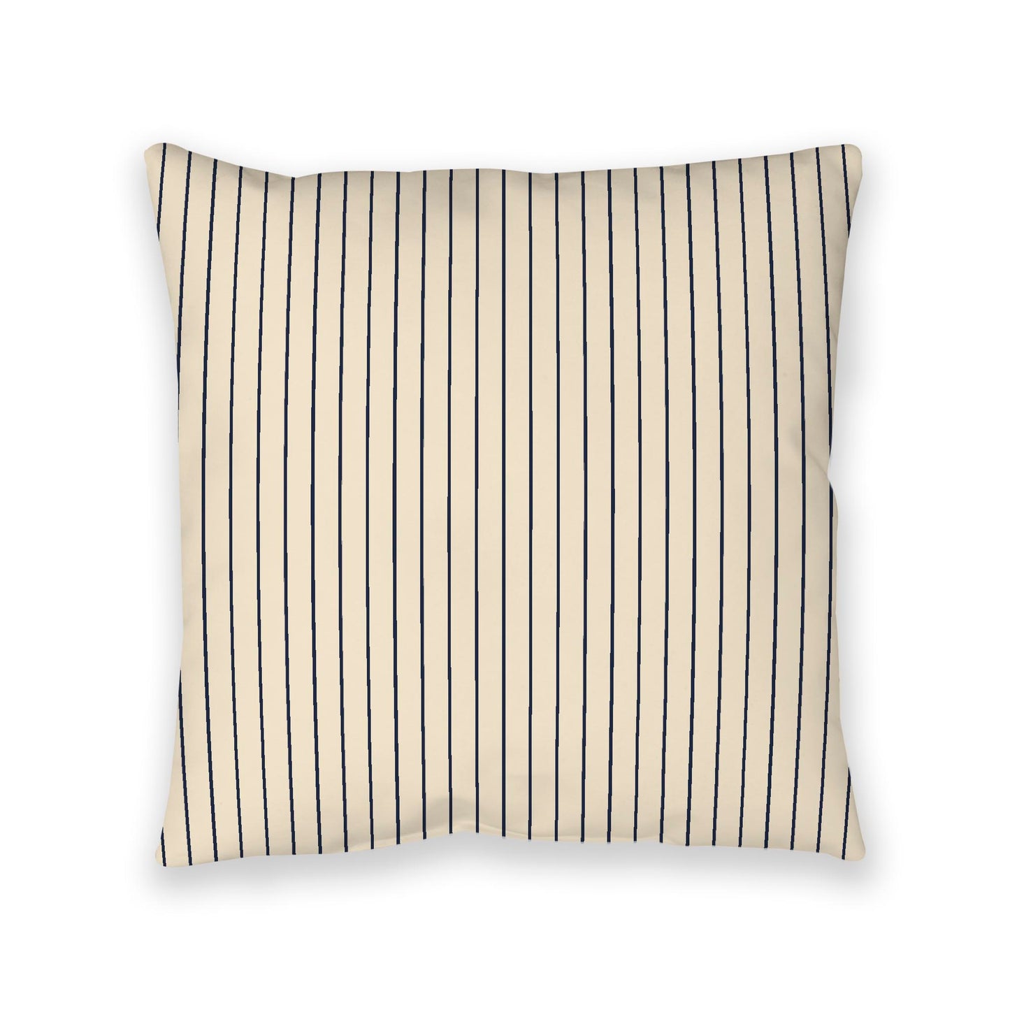 Beige Spun Polyester Floor Pillow, Navy Blue Stripes on Top, Beige Bottom, 40 x 40 inches