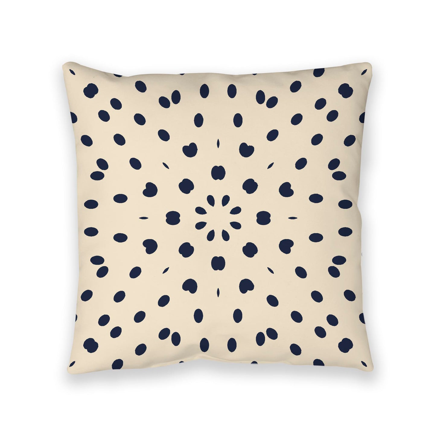 Beige Spun Polyester Floor Pillow, Navy Blue Burst on Top, Beige Bottom, 40 x 40 inches