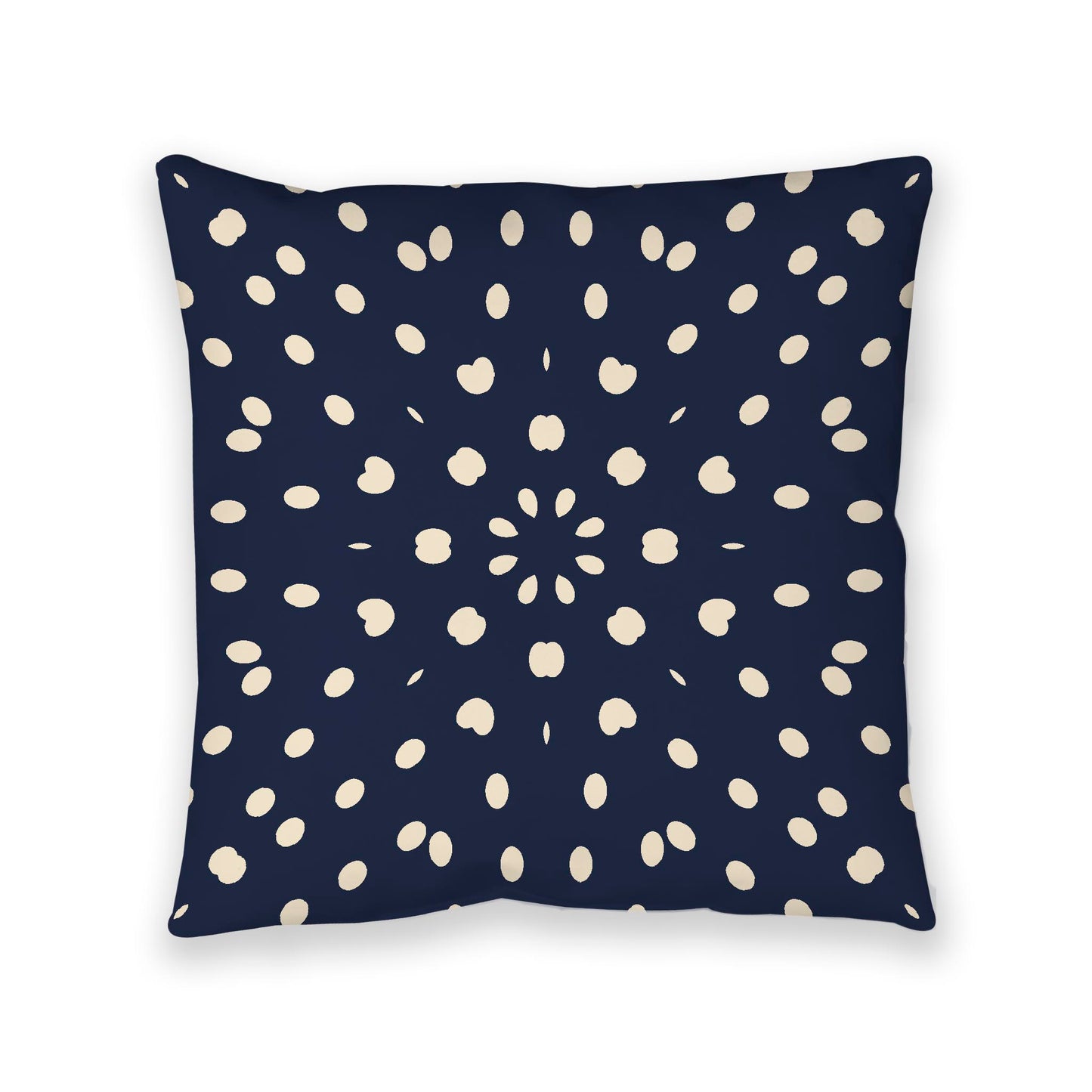 Navy Blue Spun Polyester Floor Pillow, Beige Burst Pattern on Top, Navy Blue Bottom, 40 x 40 inches