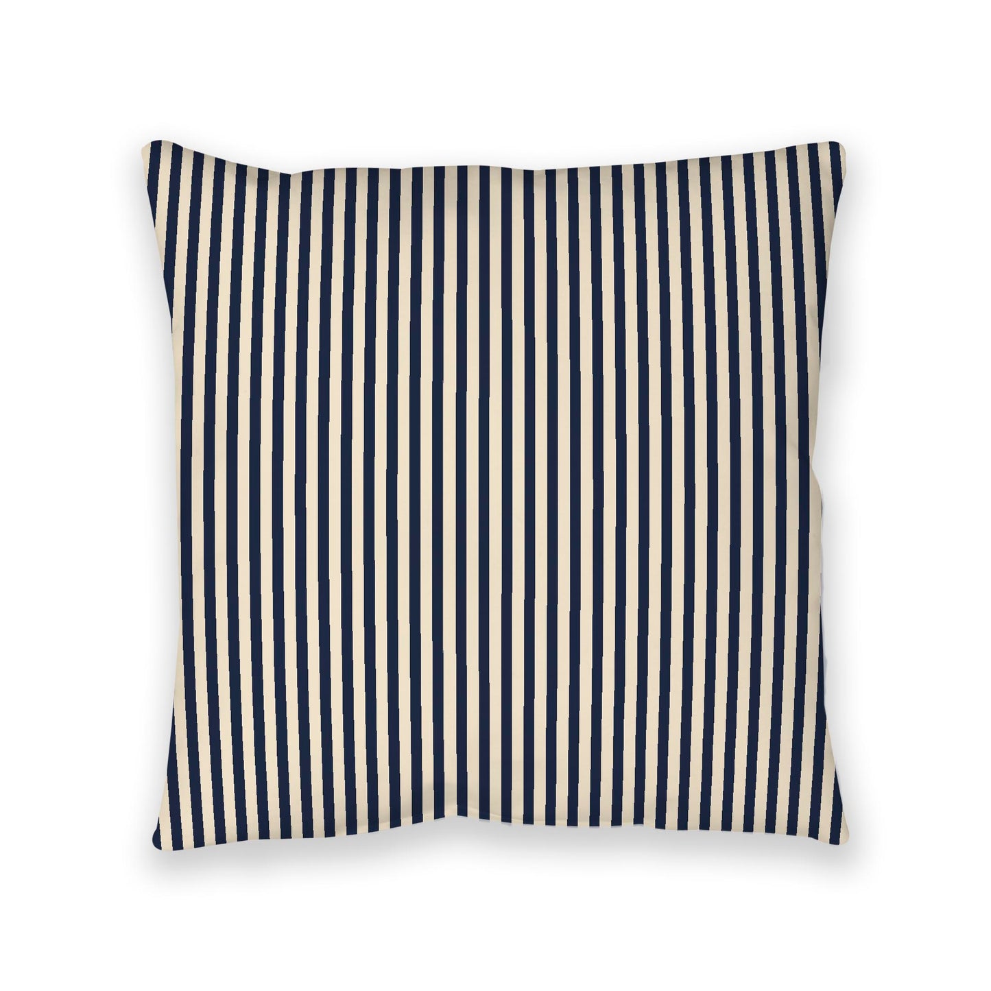 Beige Spun Polyester Floor Pillow, Thin Navy Blue Bars on Top, Beige Bottom, 40 x 40 inches