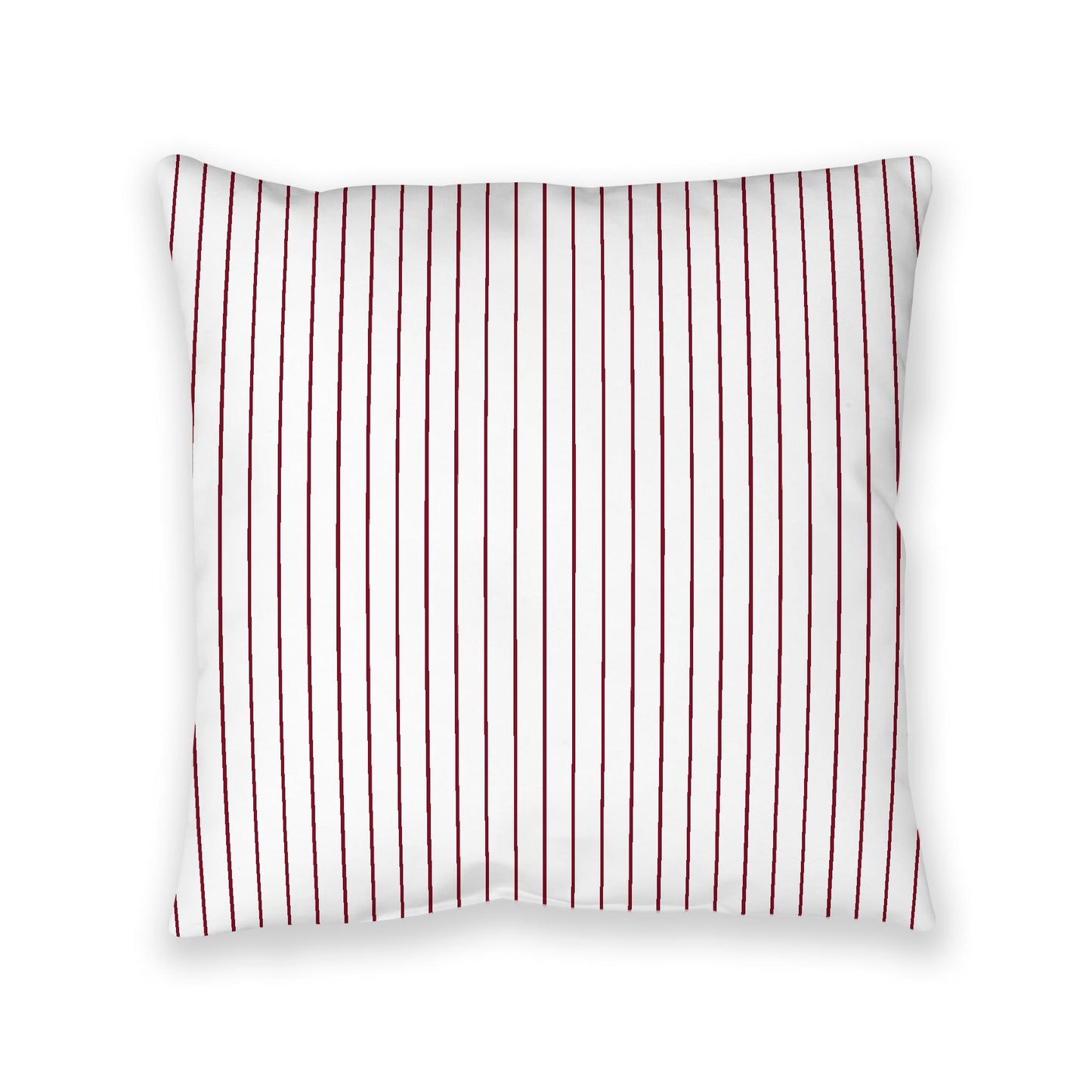 White Spun Polyester Floor Pillow, Burgundy Red Stripes on Top, White Bottom, 40 x 40 inches