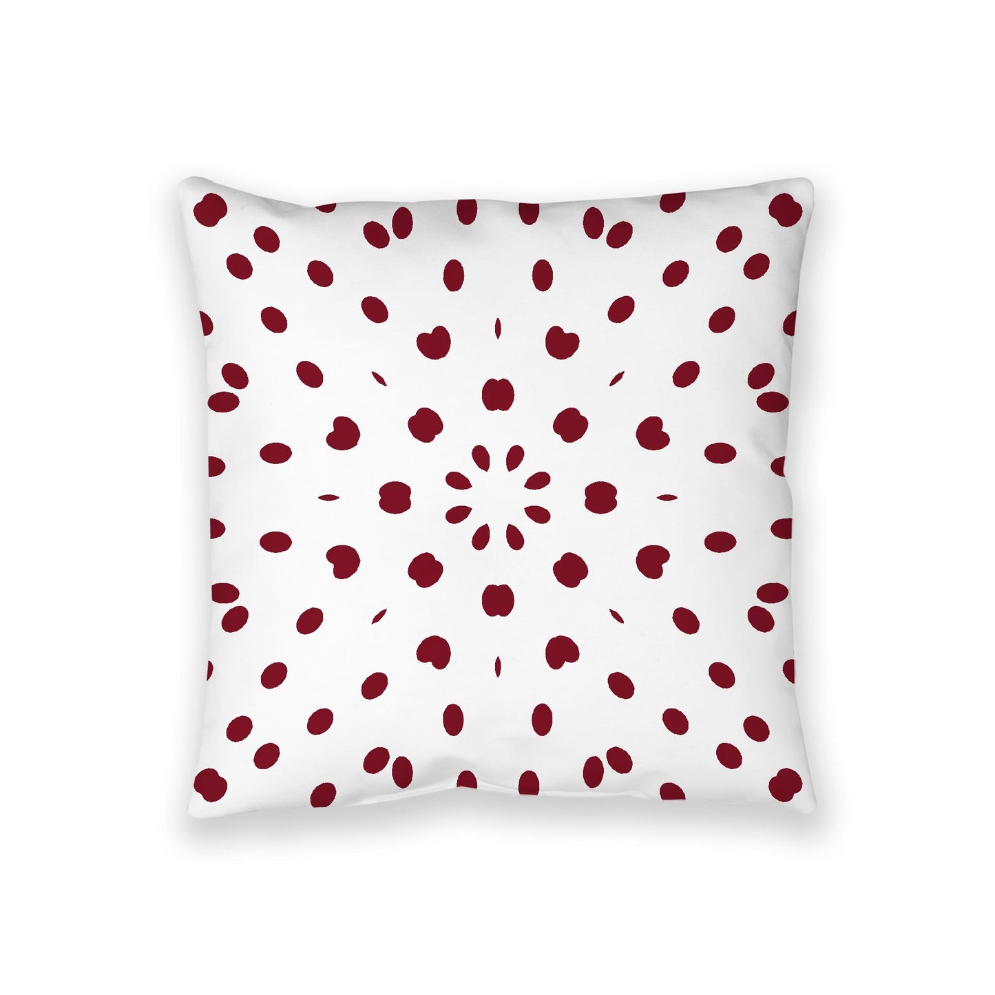 White Spun Polyester Floor Pillow, Burgundy Red Burst on Top, White Bottom, 36 x 36 inches