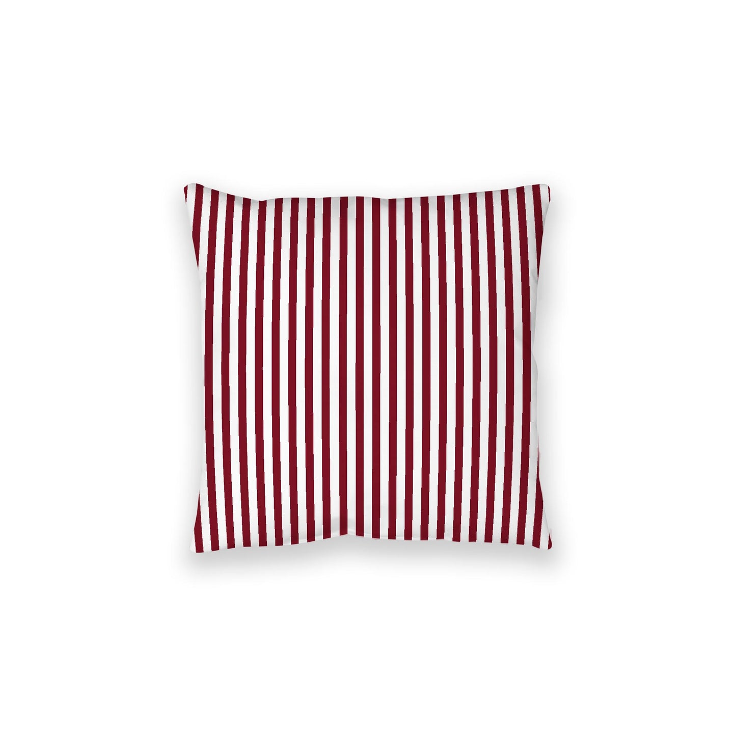 White Spun Polyester Floor Pillow, Thin Burgundy Red Bars on Top, White Bottom, 28 x 28 inches