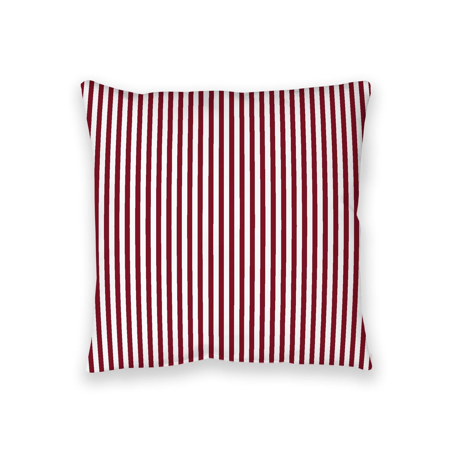 White Spun Polyester Floor Pillow, Thin Burgundy Red Bars on Top, White Bottom, 36 x 36 inches