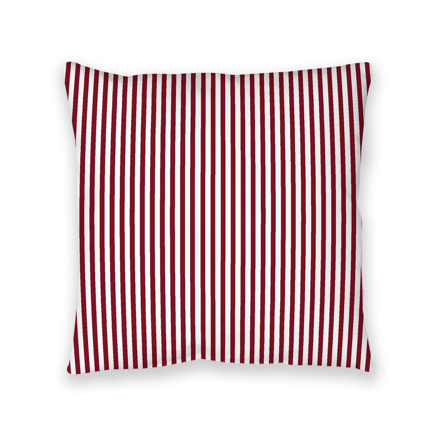White Spun Polyester Floor Pillow, Thin Burgundy Red Bars on Top, White Bottom, 40 x 40 inches