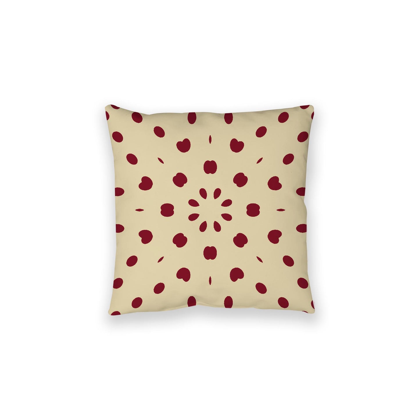 Desert Sand Spun Polyester Floor Pillow, Burgundy Red Burst on Top, Desert Sand Bottom, 28 x 28 inches