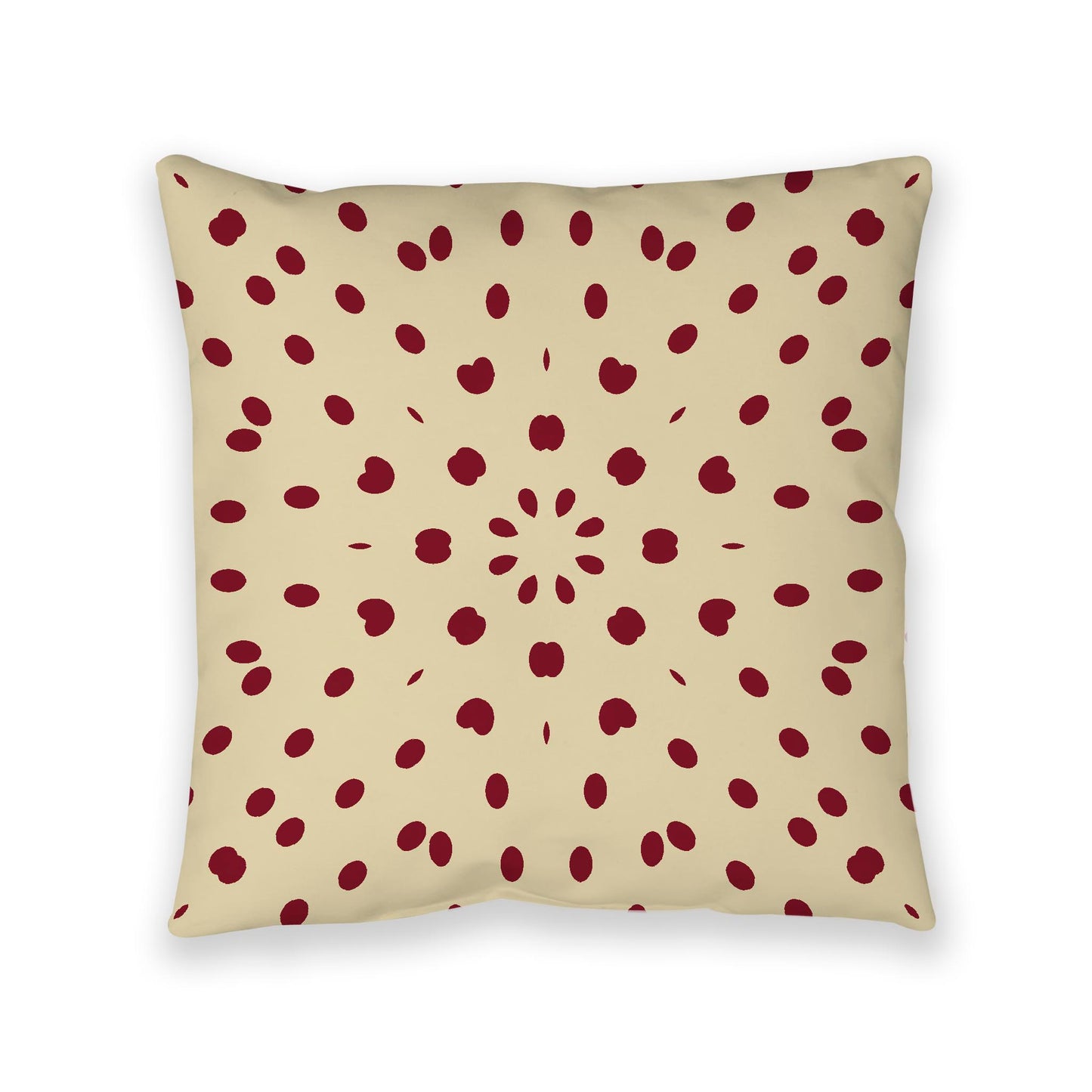 Desert Sand Spun Polyester Floor Pillow, Burgundy Red Burst on Top, Desert Sand Bottom, 40 x 40 inches