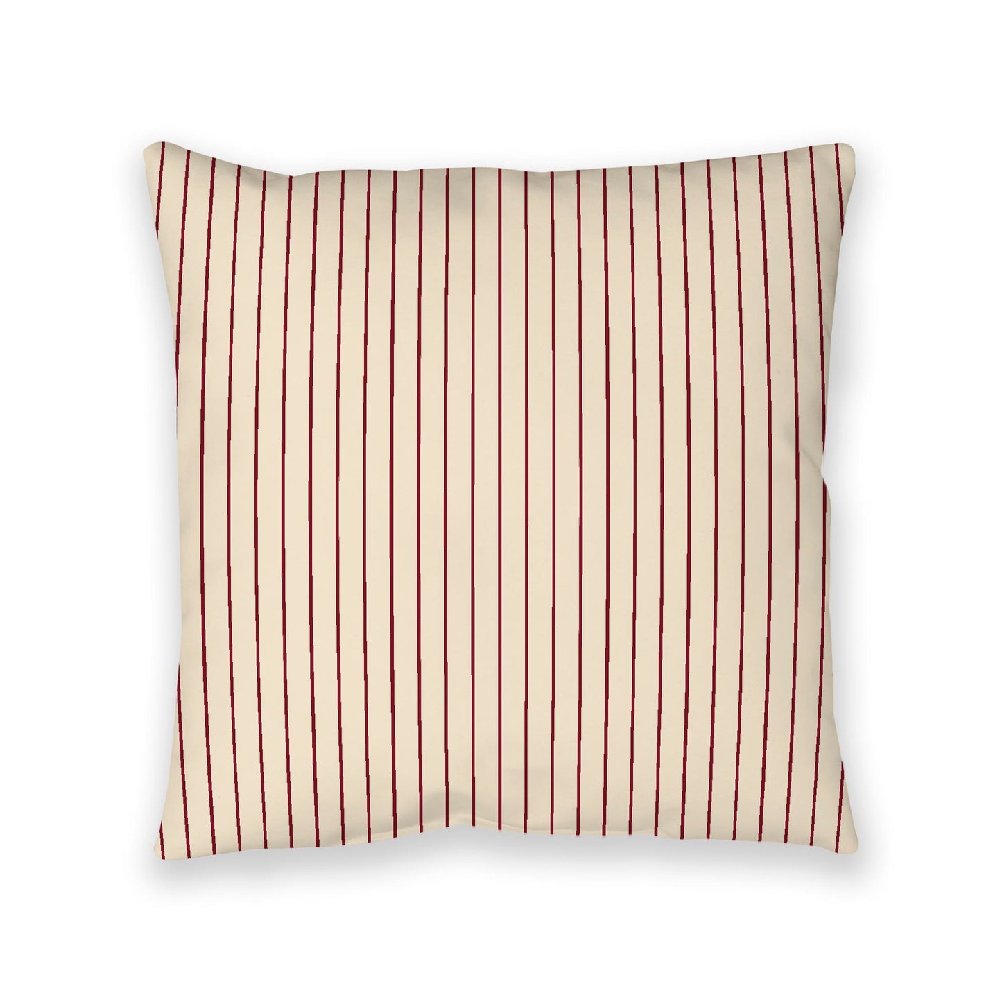 Beige Spun Polyester Floor Pillow, Burgundy Red Stripes on Top, Beige Bottom, 40 x 40 inches
