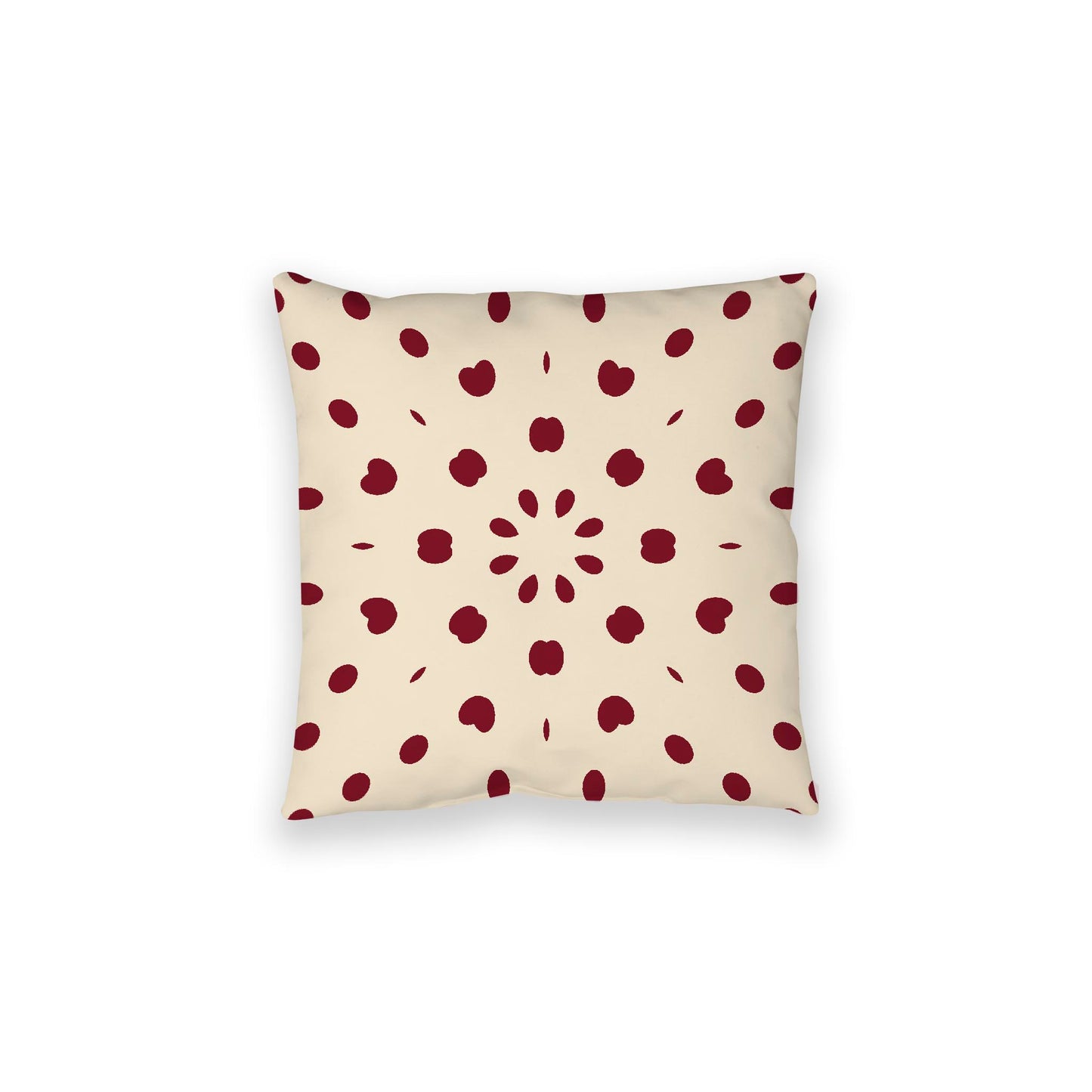 Beige Spun Polyester Floor Pillow, Burgundy Red Burst on Top, Beige Bottom, 28 x 28 inches