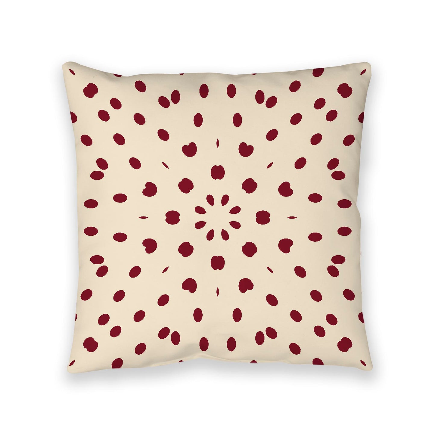 Beige Spun Polyester Floor Pillow, Burgundy Red Burst on Top, Beige Bottom, 40 x 40 inches