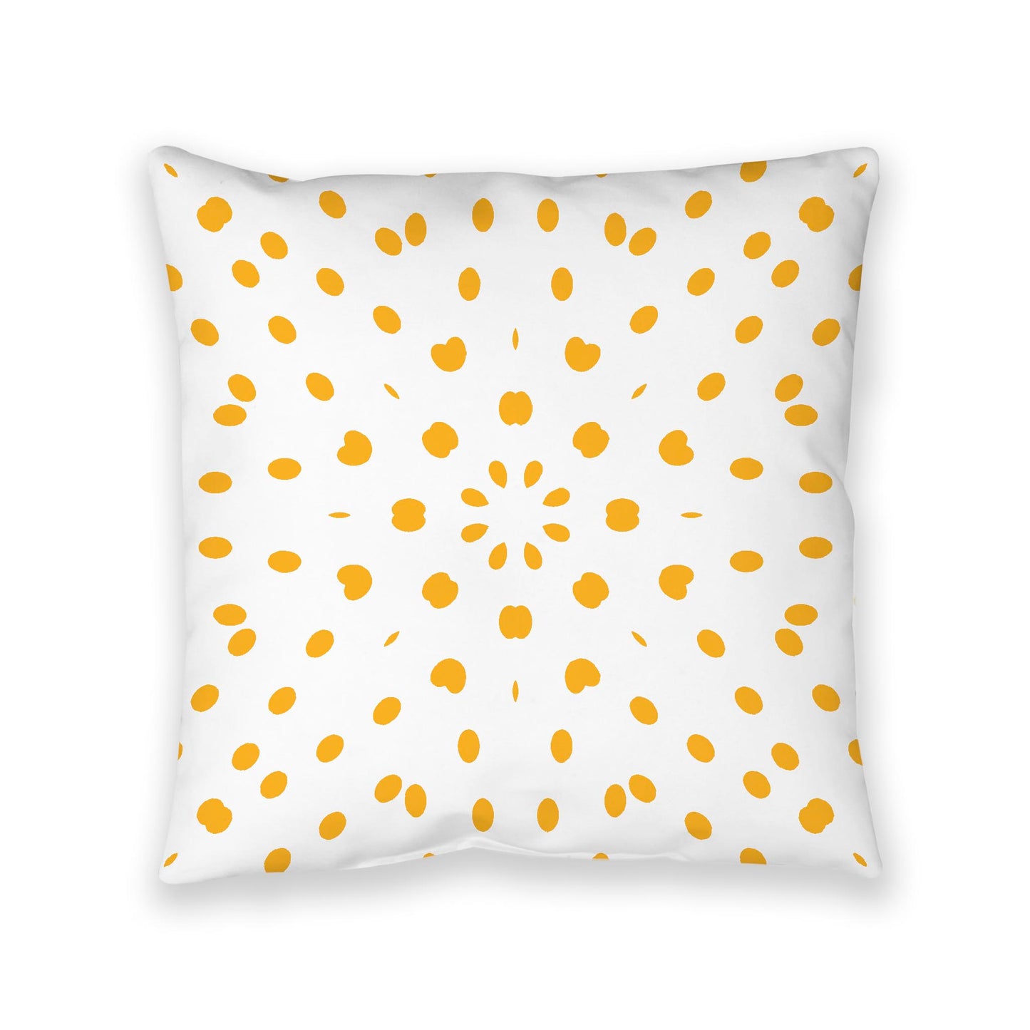 White Spun Polyester Floor Pillow, Yellow-Orange Burst on Top, White Bottom, 40 x 40 inches