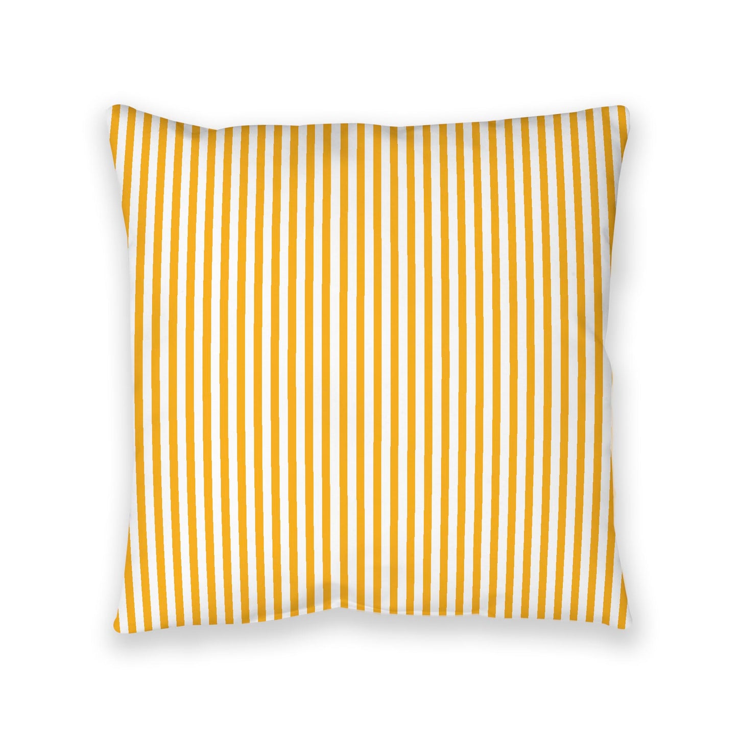 White Spun Polyester Floor Pillow, Thin Yellow-Orange Bars on Top, White Bottom, 40 x 40 inches