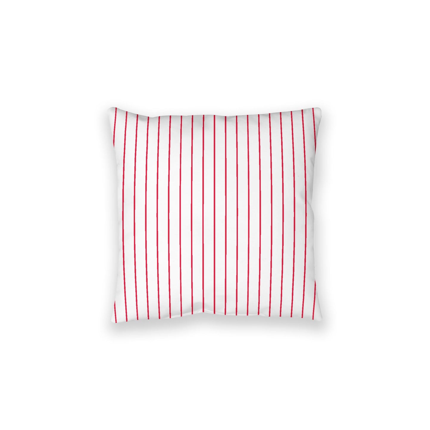 White Spun Polyester Floor Pillow, Red Stripes on Top, White Bottom, 28 x 28 inches