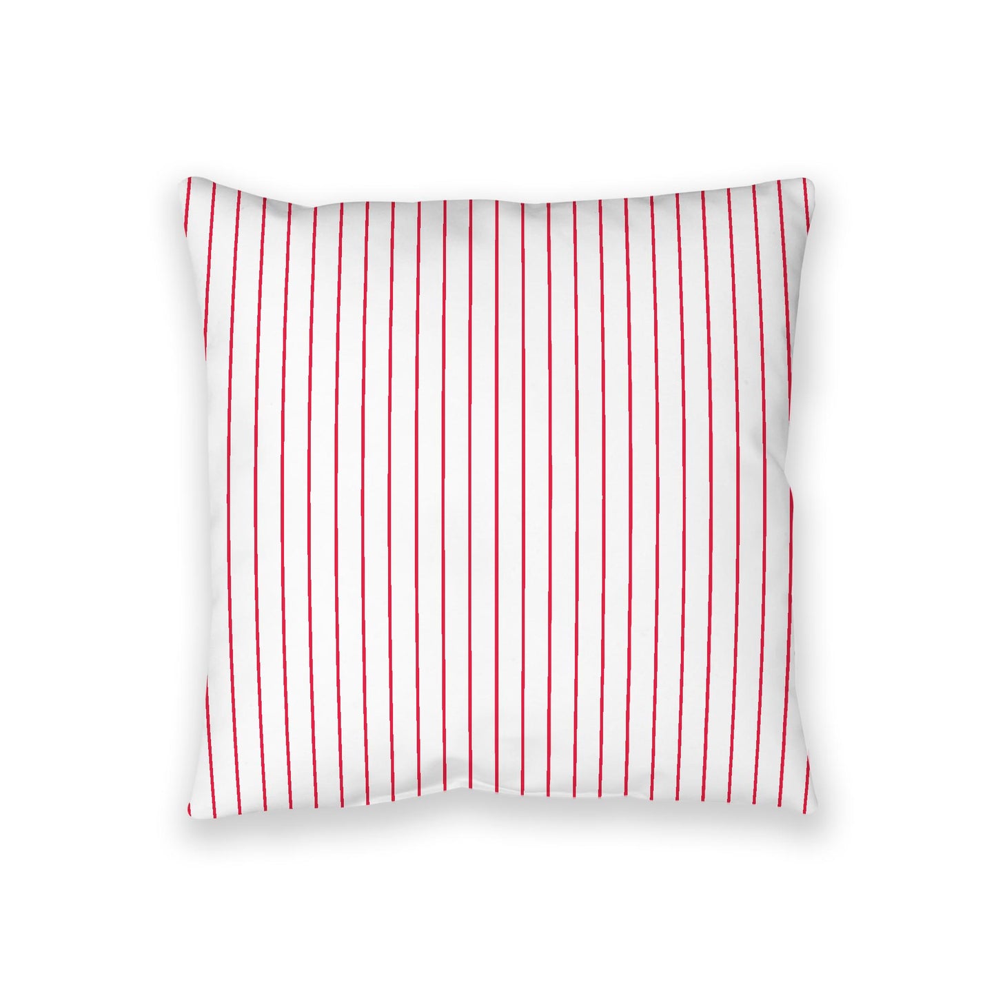 White Spun Polyester Floor Pillow, Red Stripes on Top, White Bottom, 36 x 36 inches