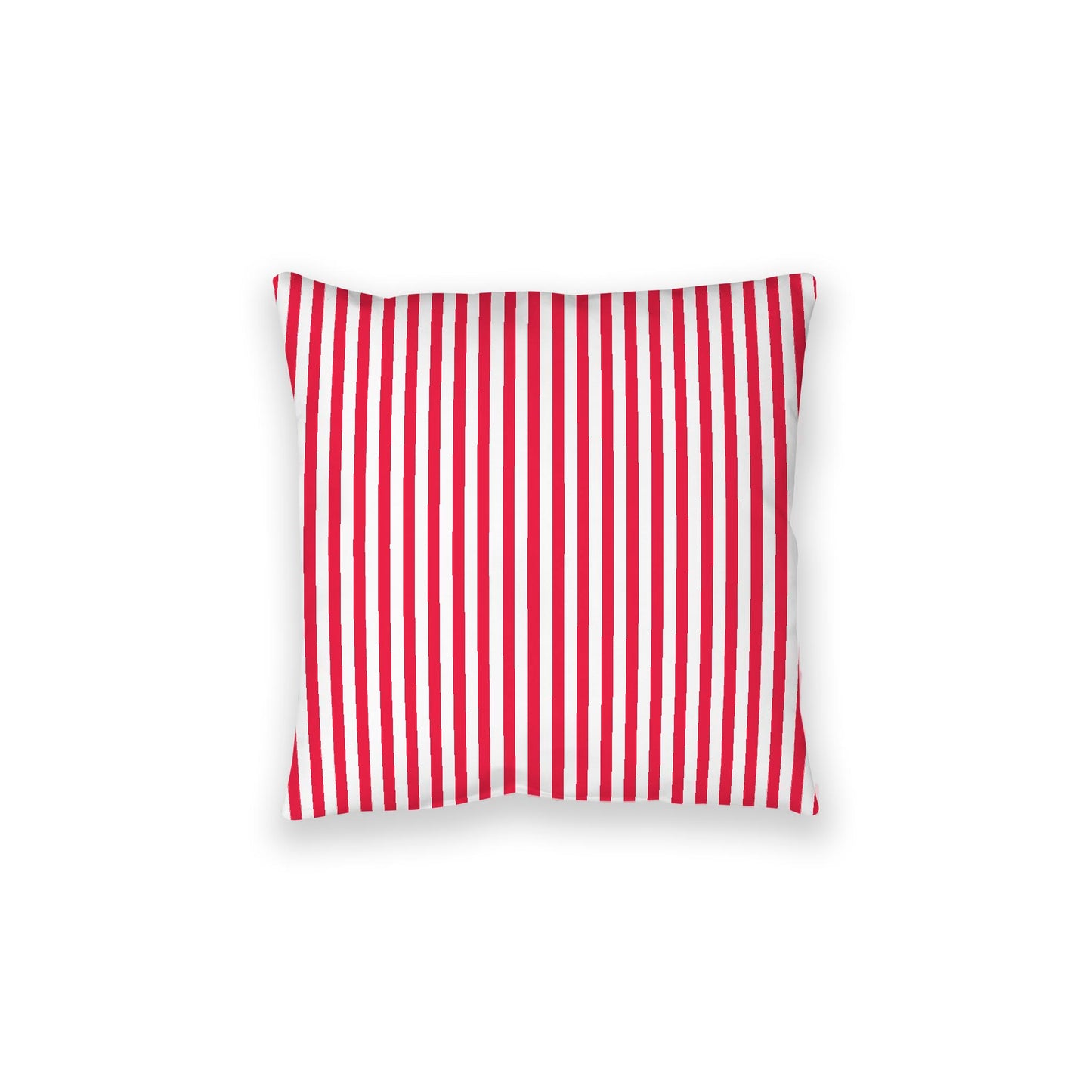 White Spun Polyester Floor Pillow, Thin Red Bars on Top, White Bottom, 28 x 28 inches