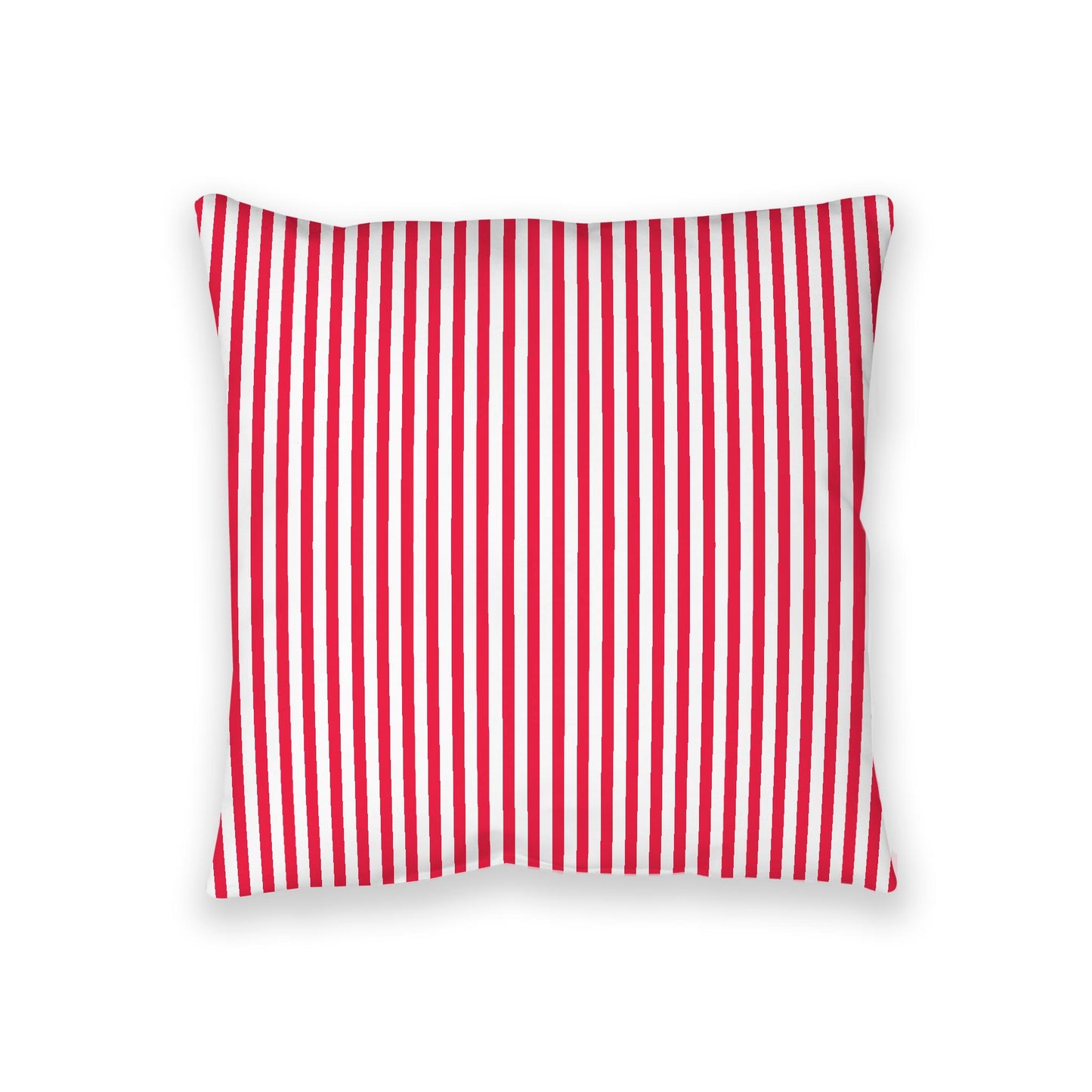 White Spun Polyester Floor Pillow, Thin Red Bars on Top, White Bottom, 36 x 36 inches