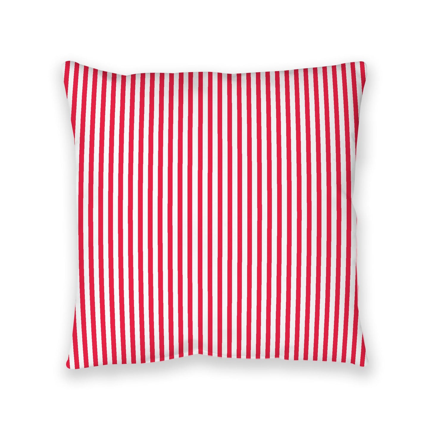 White Spun Polyester Floor Pillow, Thin Red Bars on Top, White Bottom, 40 x 40 inches