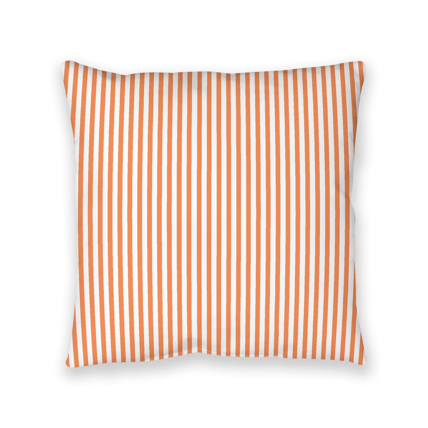 White Spun Polyester Floor Pillow, Thin Pale Orange Bars on Top, White Bottom, 40 x 40 inches