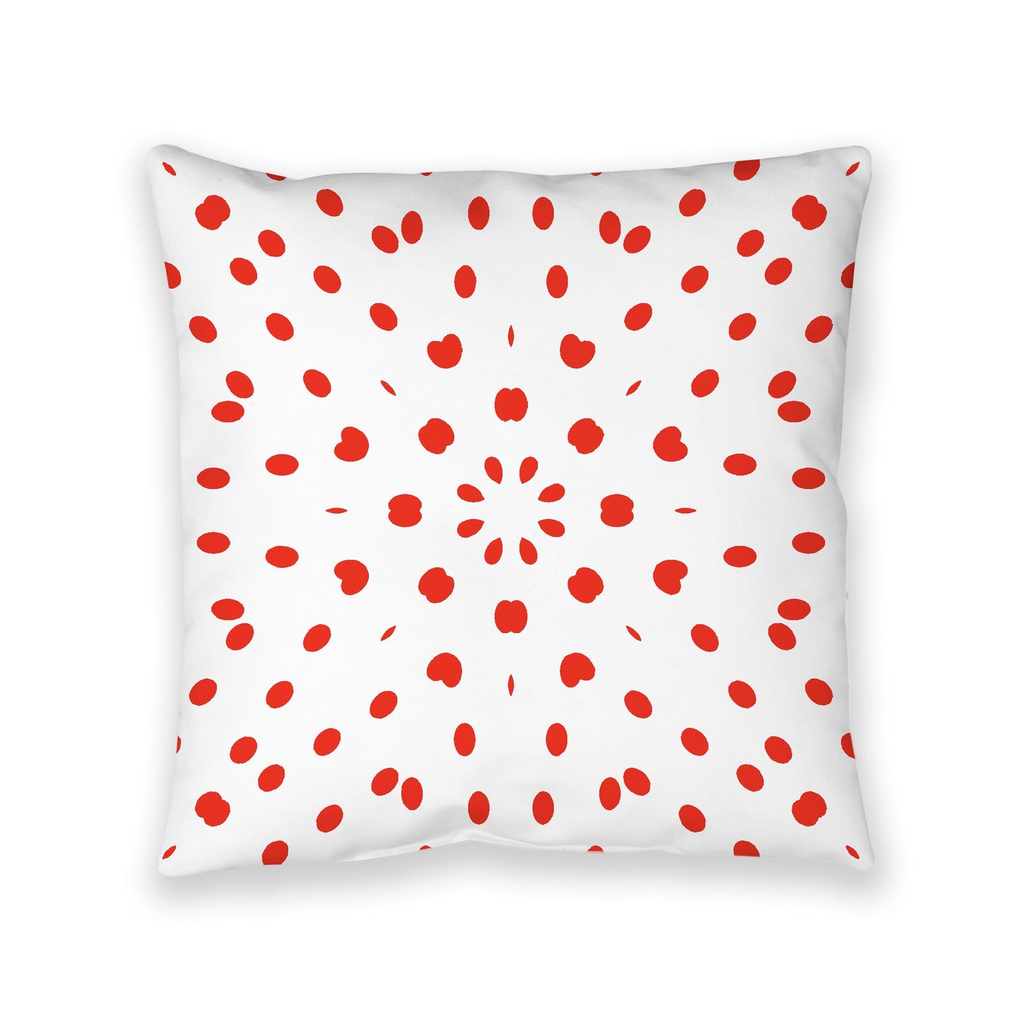White Spun Polyester Floor Pillow, Red Burst on Top, White Bottom, 40 x 40 inches