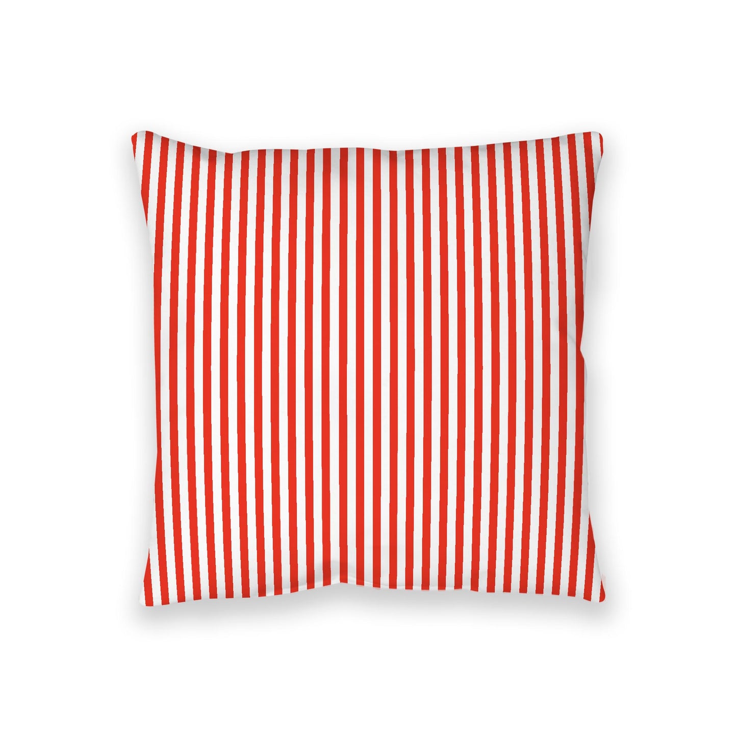 White Spun Polyester Floor Pillow, Thin Red Bars on Top, White Bottom, 36 x 36 inches