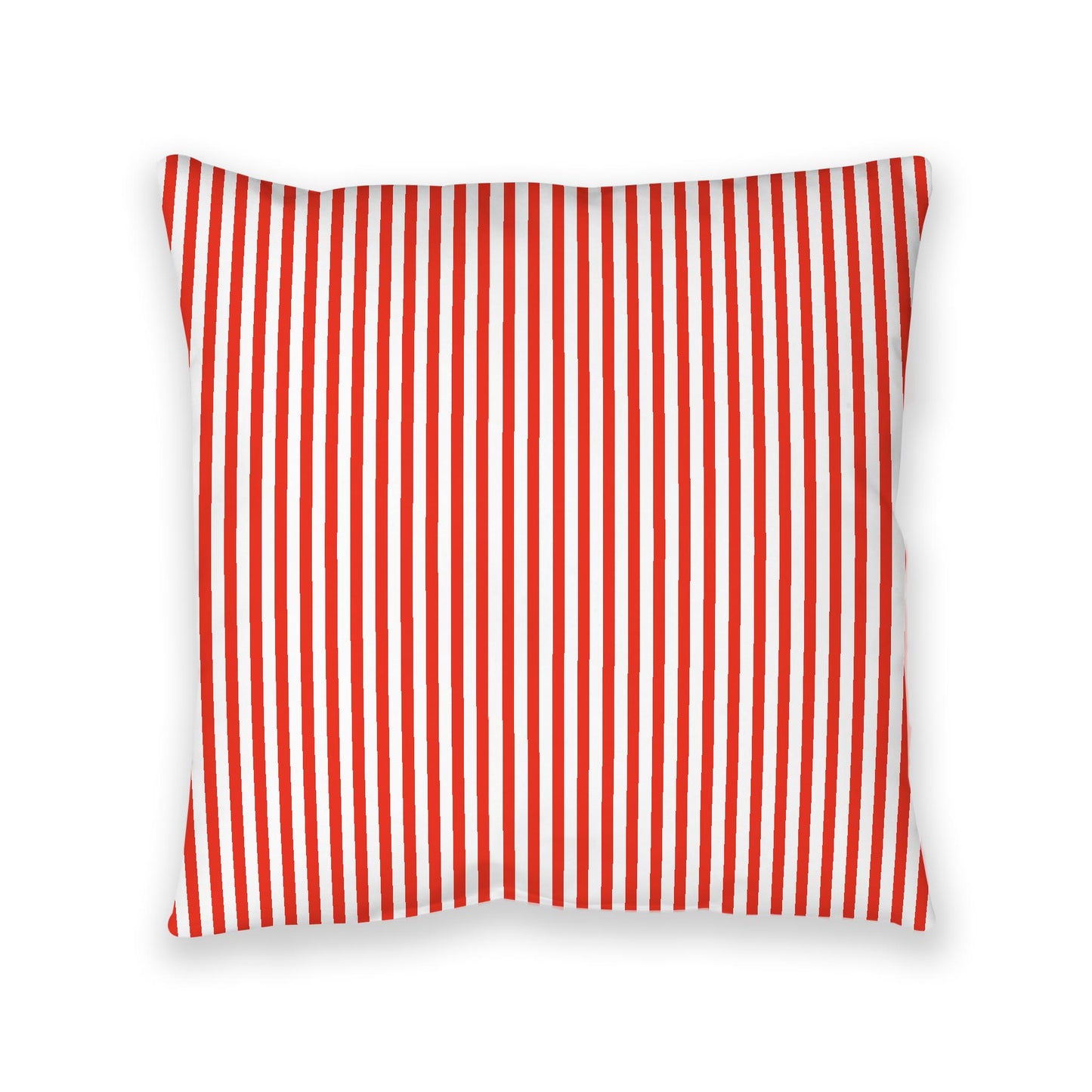White Spun Polyester Floor Pillow, Thin Red Bars on Top, White Bottom, 40 x 40 inches