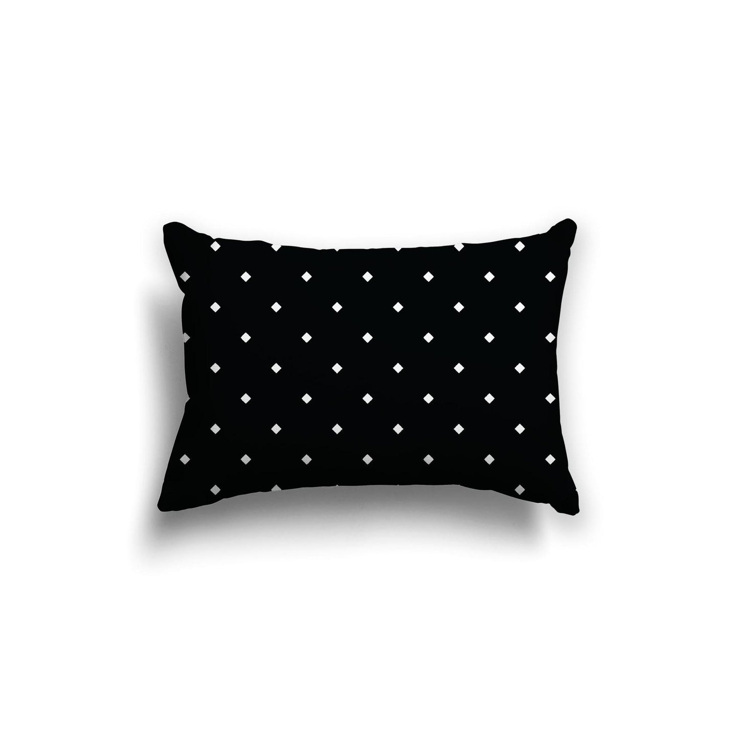 Black Spun Polyester Throw Pillow with White Diamonds on Front, Size 20 x 14 inches / 51 x 36 cm