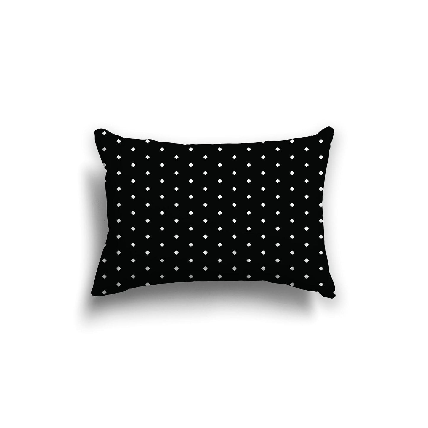 Black Spun Polyester Throw Pillow with Fine White Diamonds on Front, Size 20 x 14 inches / 51 x 36 cm