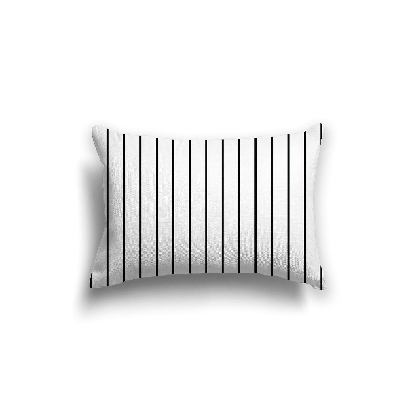 White Spun Polyester Throw Pillow with Fine Black Stripes on Front, Size 20 x 14 inches / 51 x 36 cm