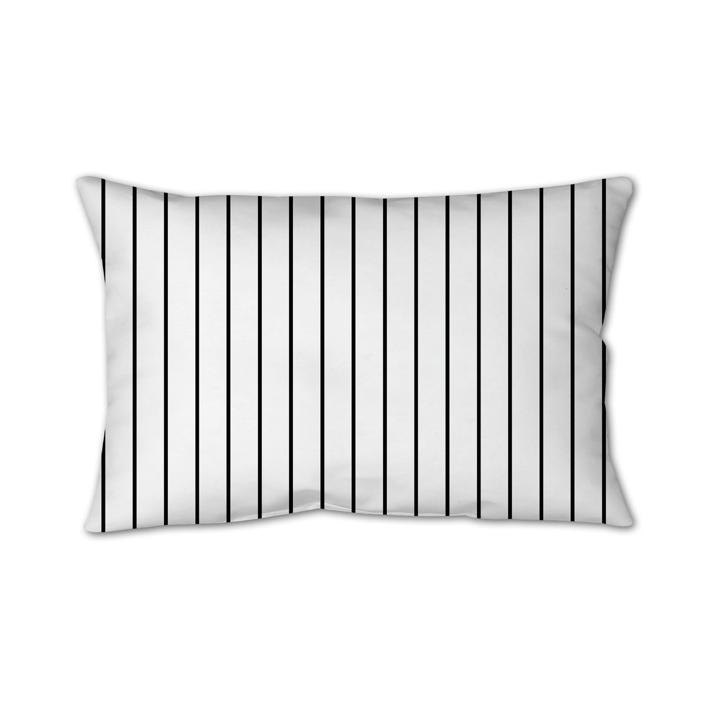White Spun Polyester Throw Pillow with Fine Black Stripes on Front, Size 16 x 16 inches / 41 x 41 cm