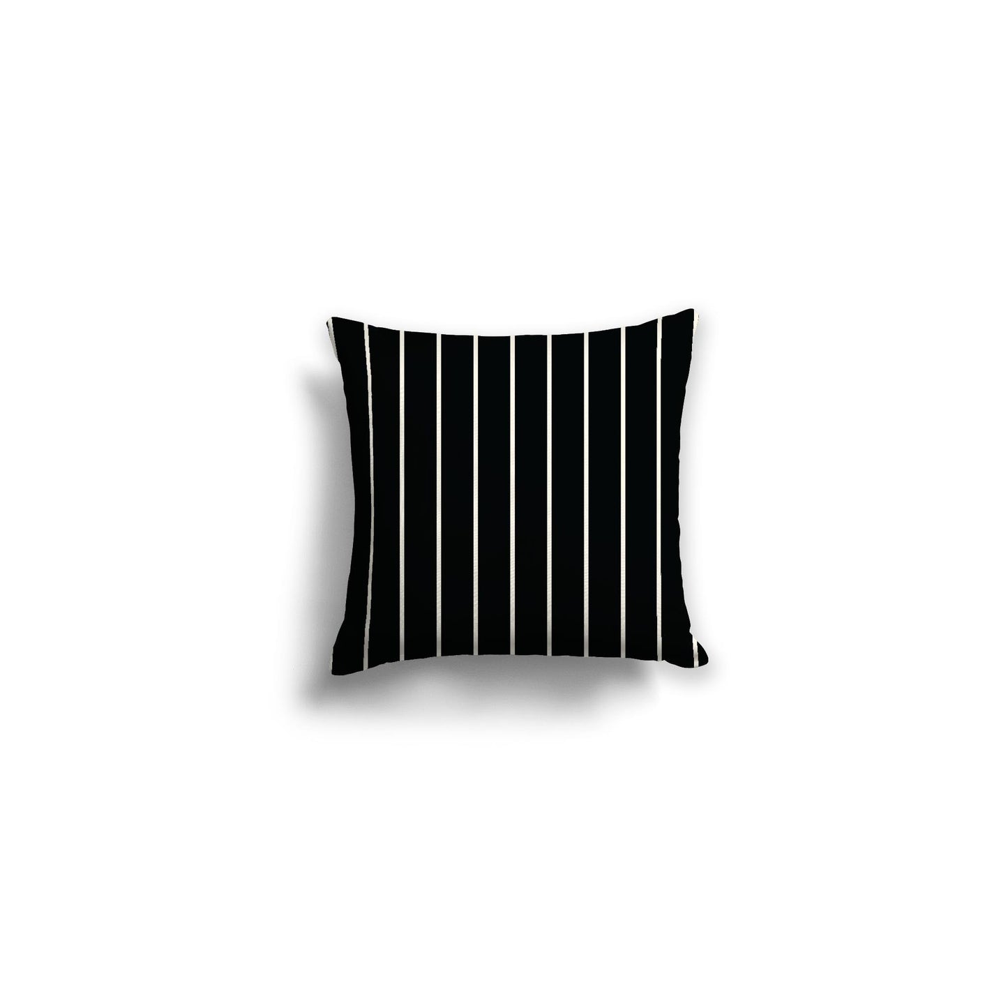 Black Spun Polyester Throw Pillow with Fine Pale Cream Stripes on Front, Size 14 x 14 inches / 36 x 36 cm