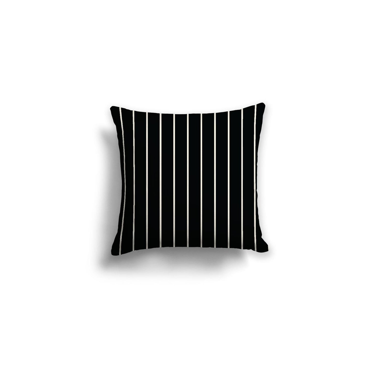 Black Spun Polyester Throw Pillow with Fine Pale Cream Stripes on Front, Size 16 x 16 inches / 41 x 41 cm