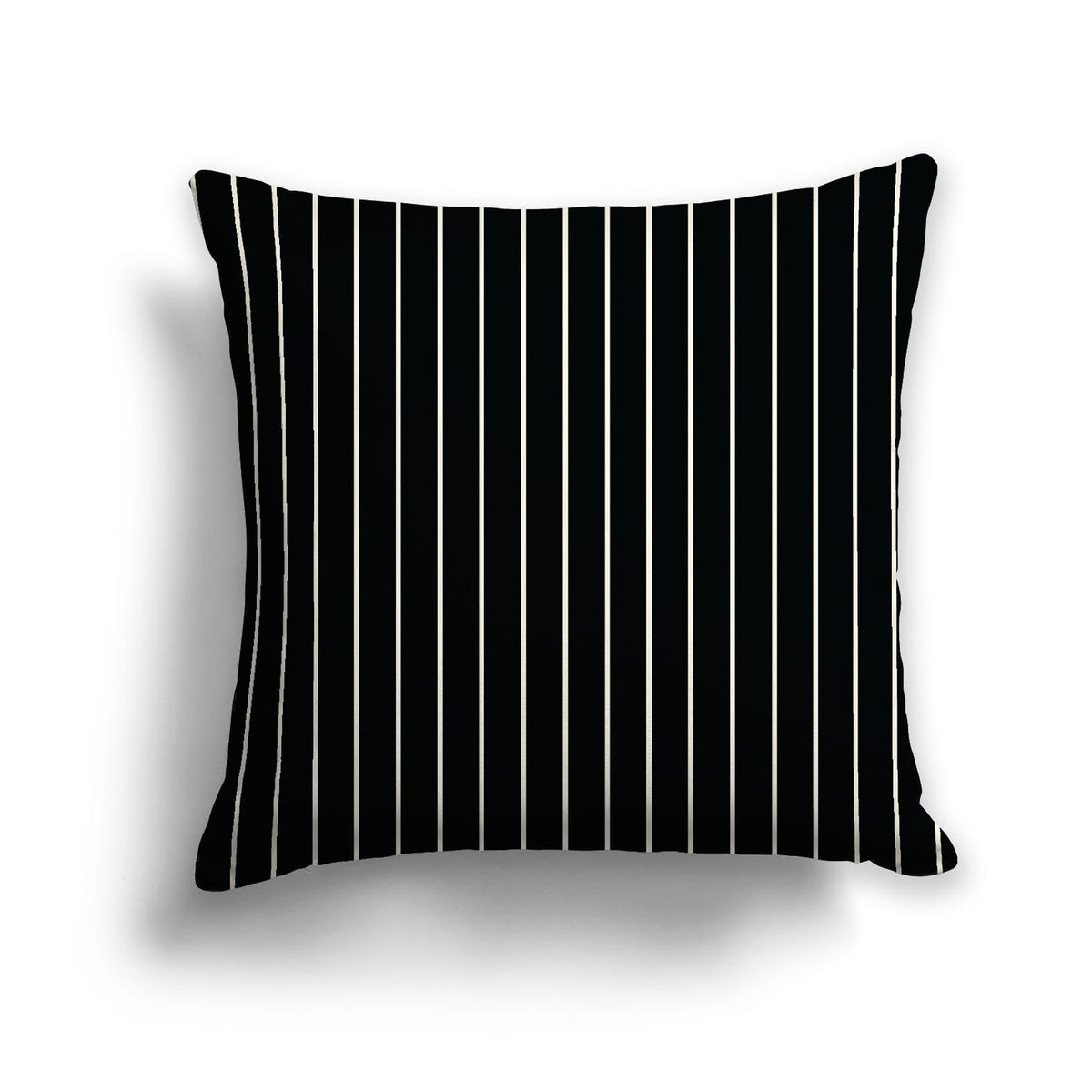 Black Spun Polyester Throw Pillow with Fine Pale Cream Stripes on Front | 26 x 26 inches