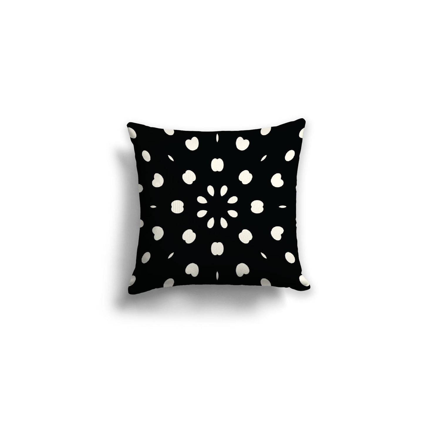 Black Spun Polyester Throw Pillow with Pale Cream Burst Pattern on Front, Size 16 x 16 inches / 41 x 41 cm