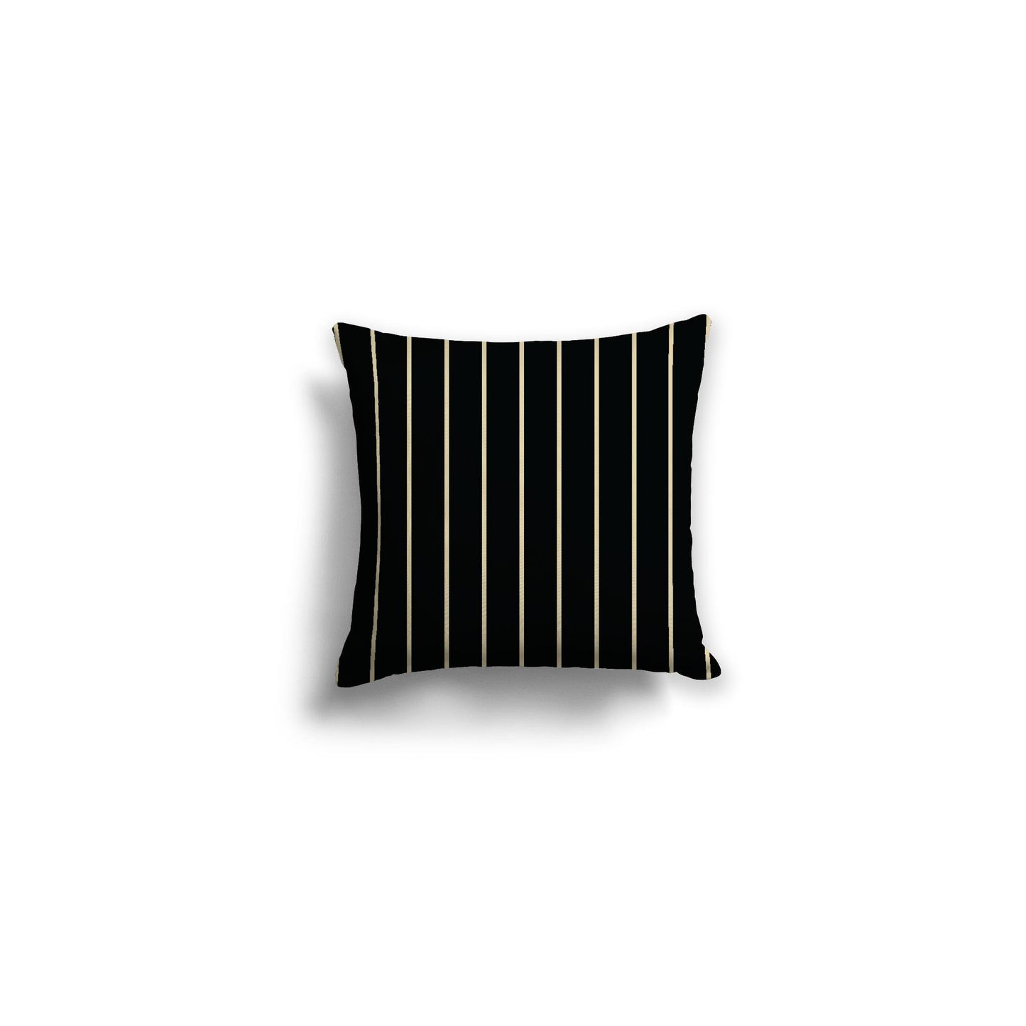 Black Spun Polyester Throw Pillow with Fine Desert Sand Stripes on Front, Size 14 x 14 inches / 36 x 36 cm