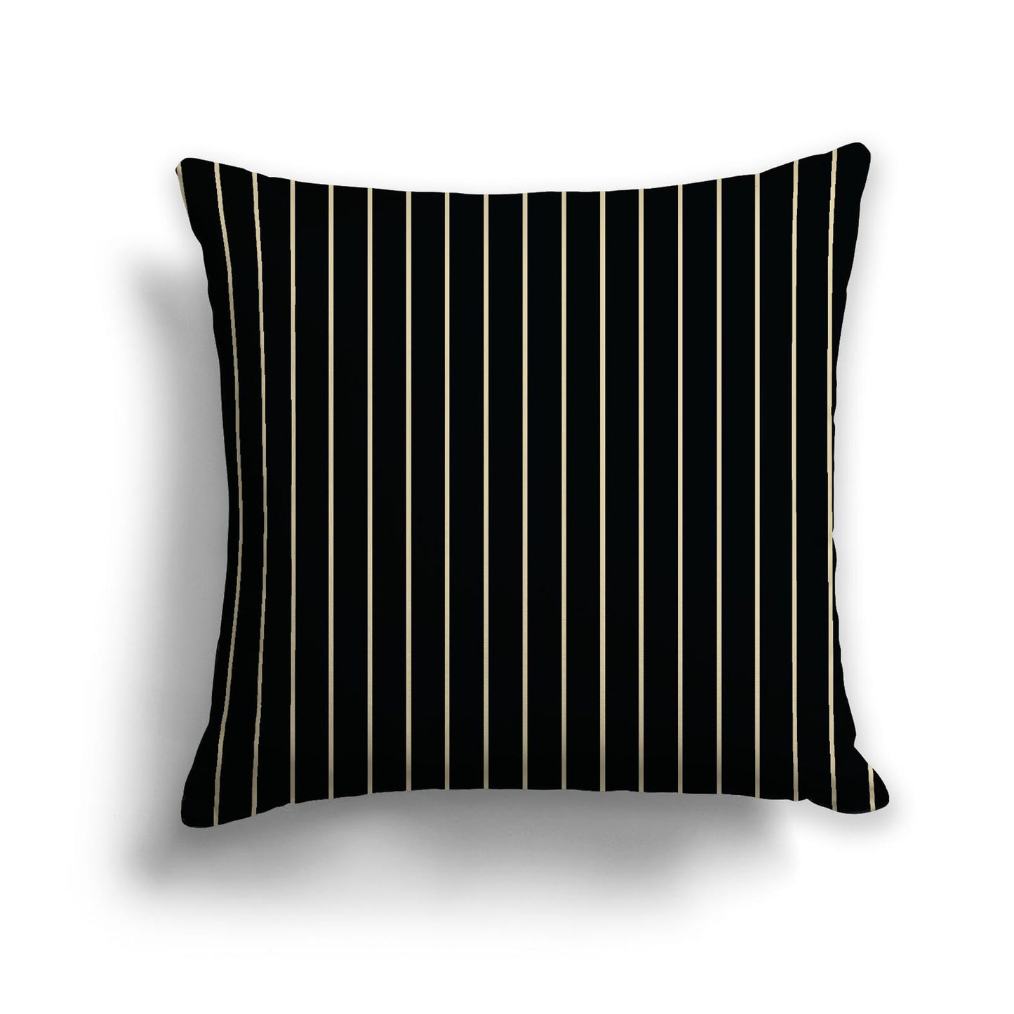 Black Spun Polyester Throw Pillow with Fine Tan Stripes on Front | 26 x 26 inches