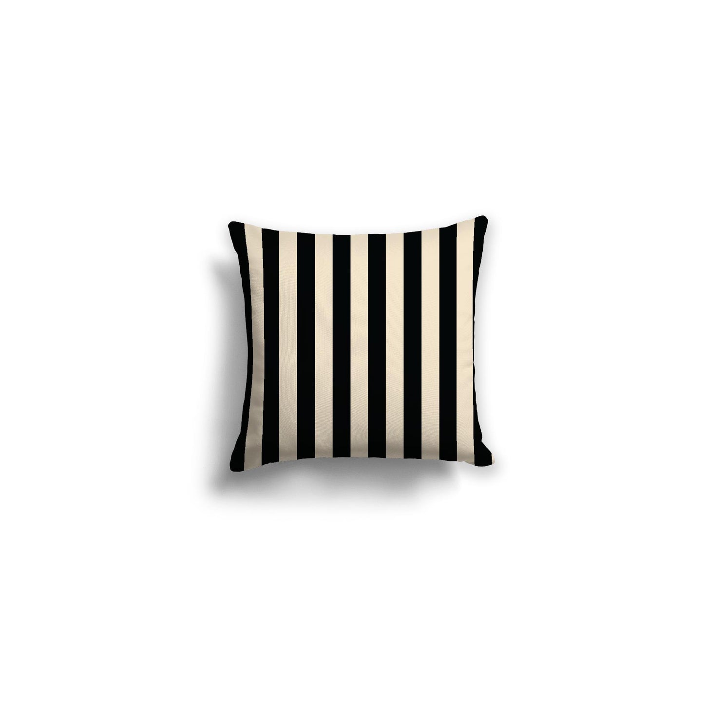 Beige Spun Polyester Throw Pillow with Black Bars on Front, Size 14 x 14 inches / 36 x 36 cm