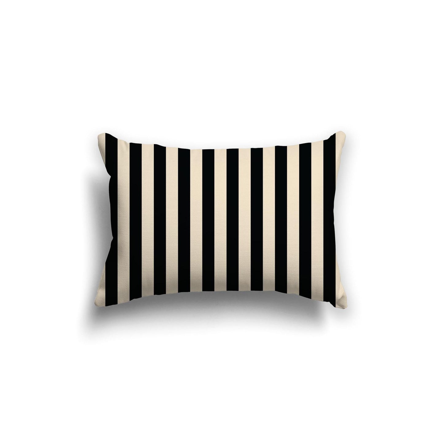 Beige Spun Polyester Throw Pillow with Black Bars on Front, Size 20 x 14 inches / 51 x 36 cm