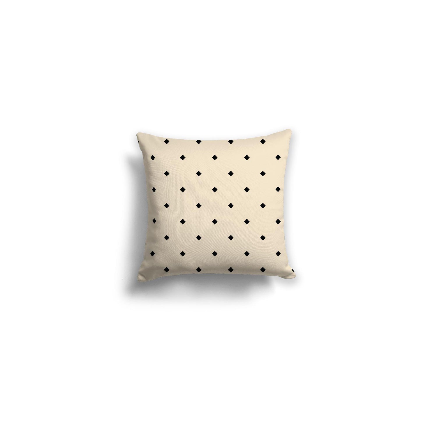 Beige Spun Polyester Throw Pillow with Black Diamonds on Front, Size 14 x 14 inches / 36 x 36 cm