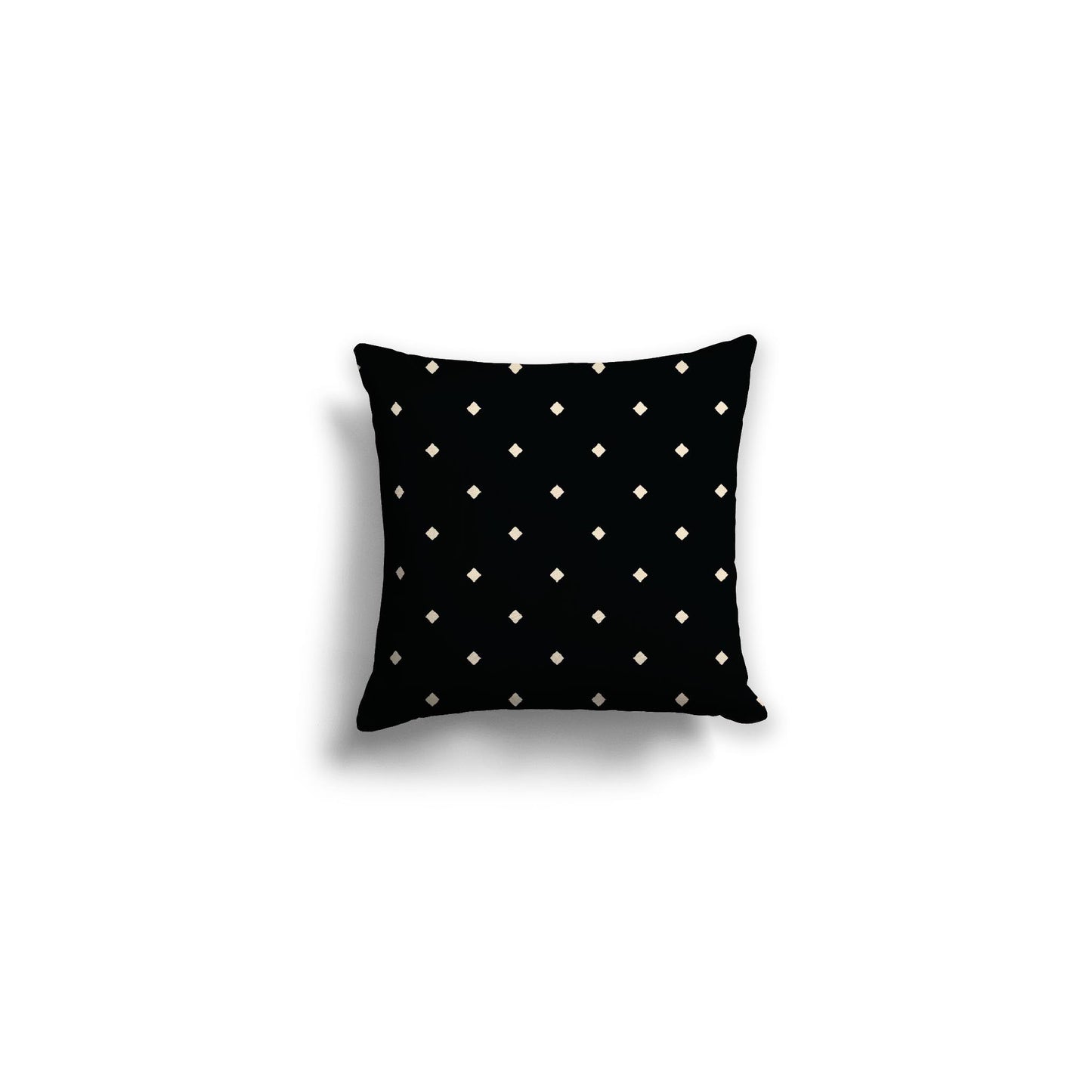 Black Spun Polyester Throw Pillow with Beige Diamonds on Front, Size 14 x 14 inches / 36 x 36 cm