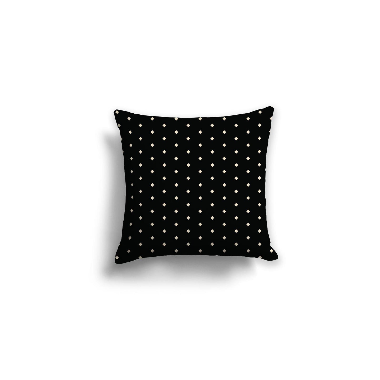 Black Spun Polyester Throw Pillow with Fine Beige Diamonds on Front, Size 16 x 16 inches / 41 x 41 cm