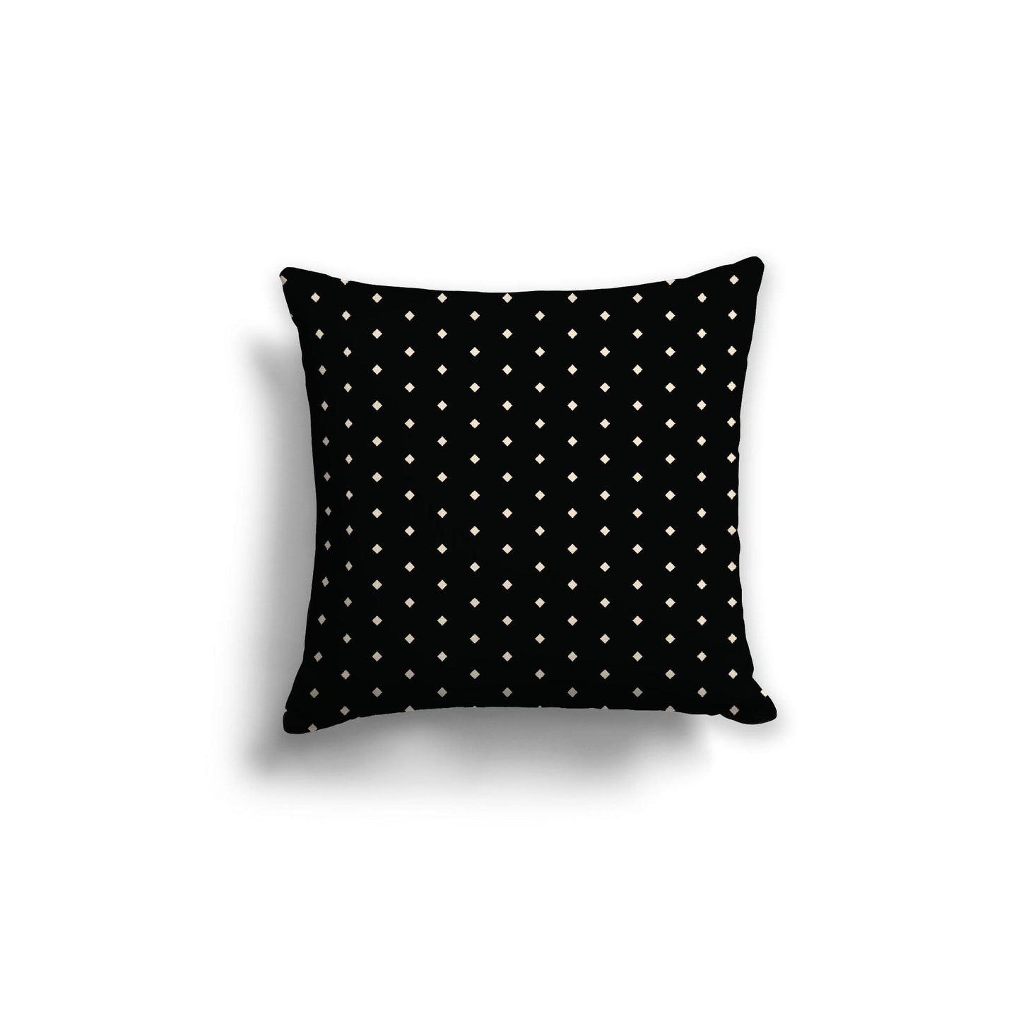 Black Spun Polyester Throw Pillow with Fine Beige Diamonds on Front, Size 18 x 18 inches / 46 x 46 cm