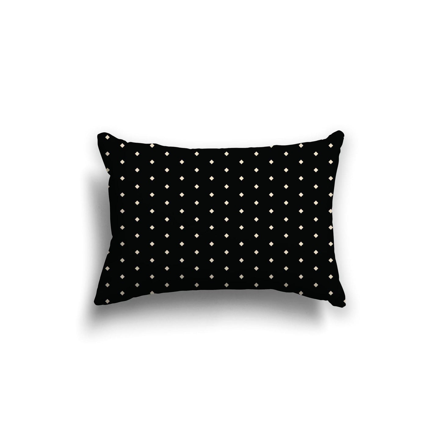 Black Spun Polyester Throw Pillow with Fine Beige Diamonds on Front, Size 20 x 14 inches / 51 x 36 cm