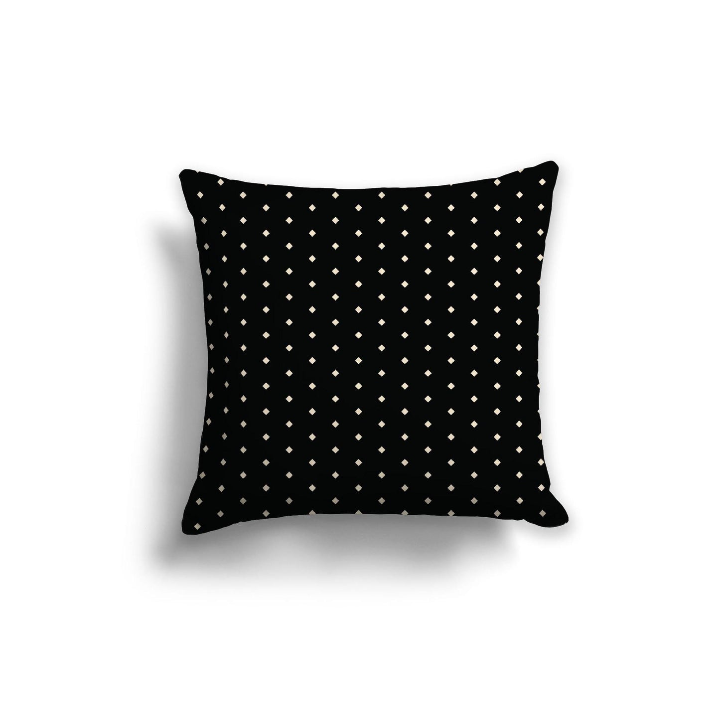 Black Spun Polyester Throw Pillow with Fine Beige Diamonds on Front, Size 20 x 20 inches / 51 x 51 cm