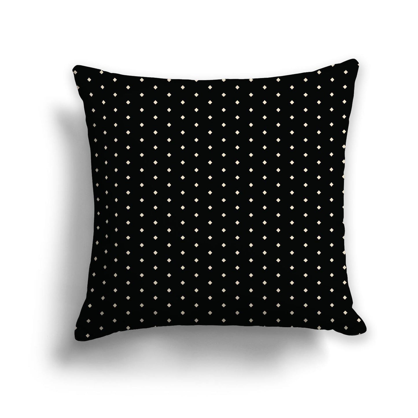 Black Spun Polyester Throw Pillow with Fine Beige Diamonds on Front, Size 26 x 26 inches / 66 x 66 cm
