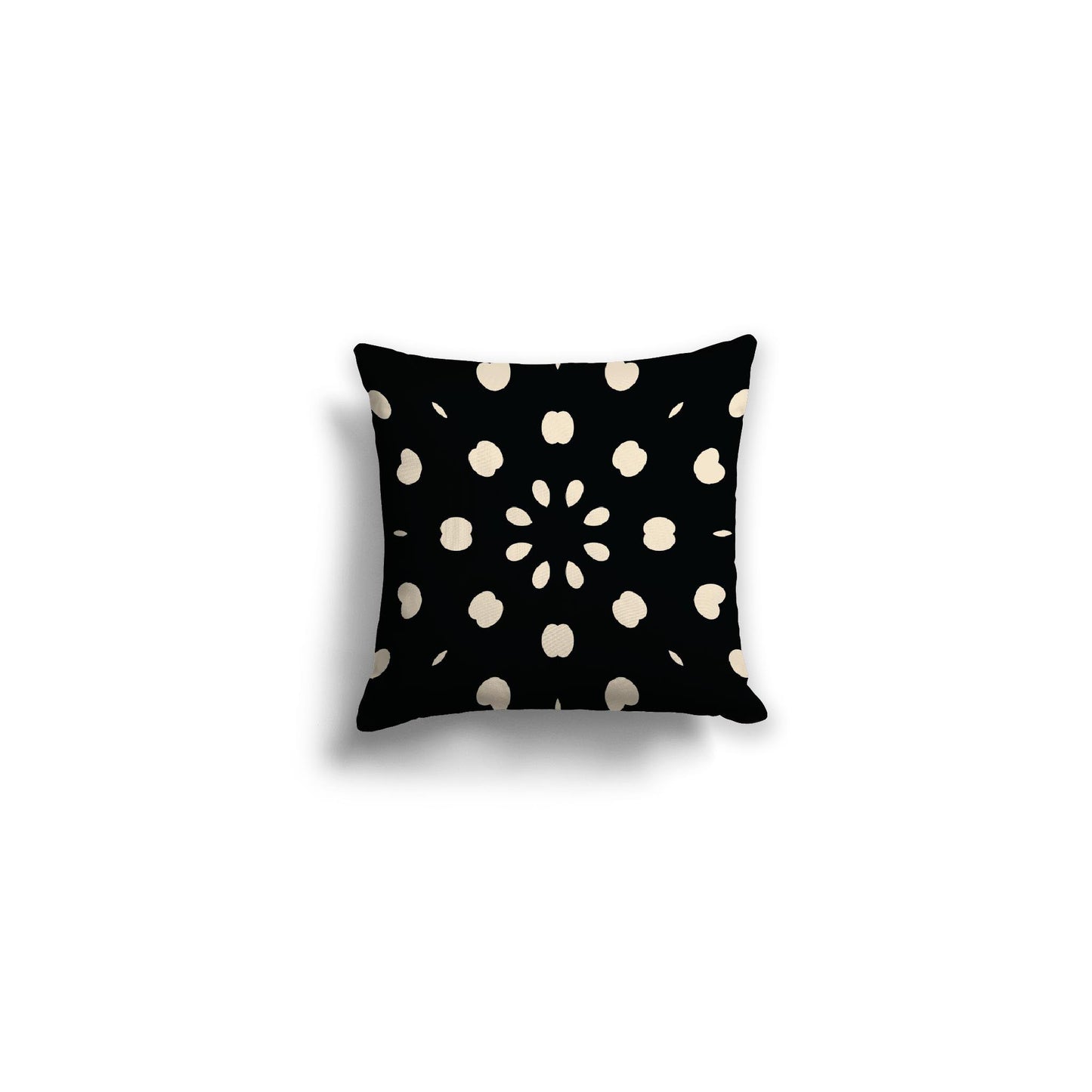 Black Spun Polyester Throw Pillow with Beige Burst Pattern on Front, Size 14 x 14 inches / 36 x 36 cm