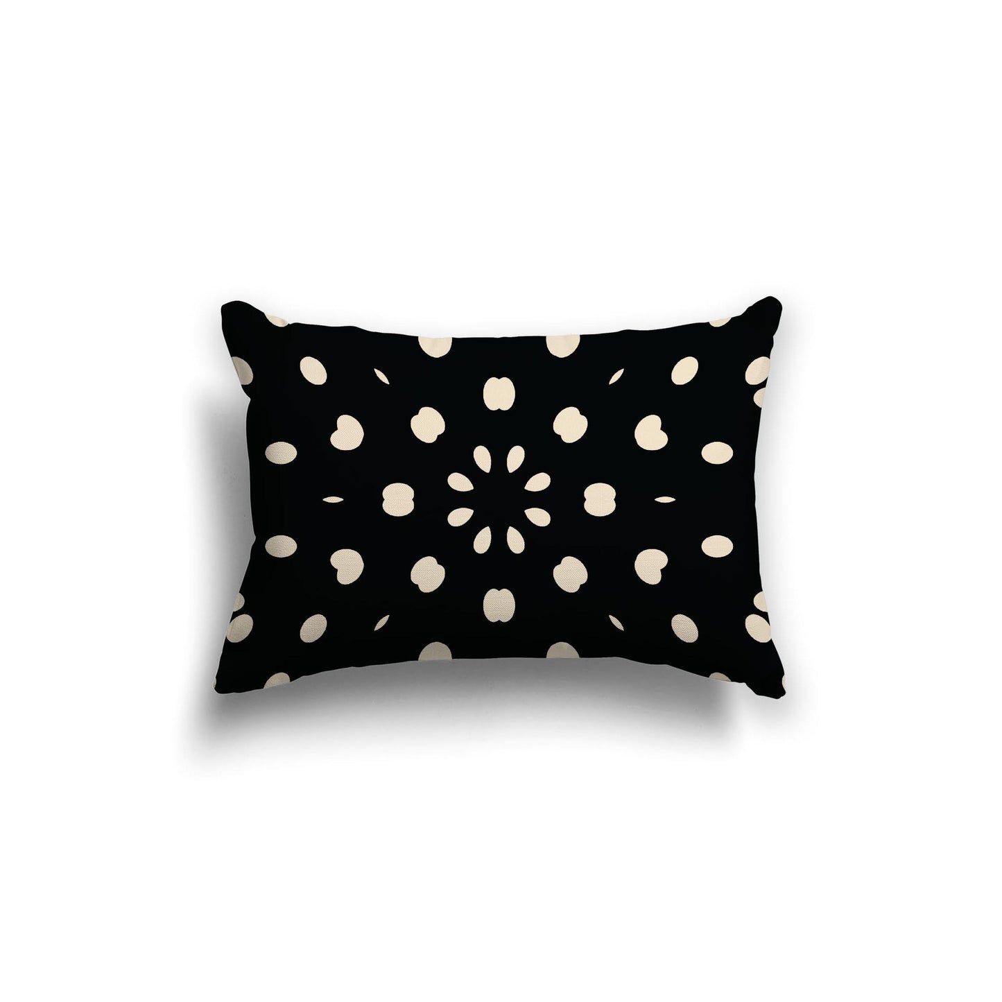 Black Spun Polyester Throw Pillow with Beige Burst Pattern on Front, Size 20 x 14 inches / 51 x 36 cm