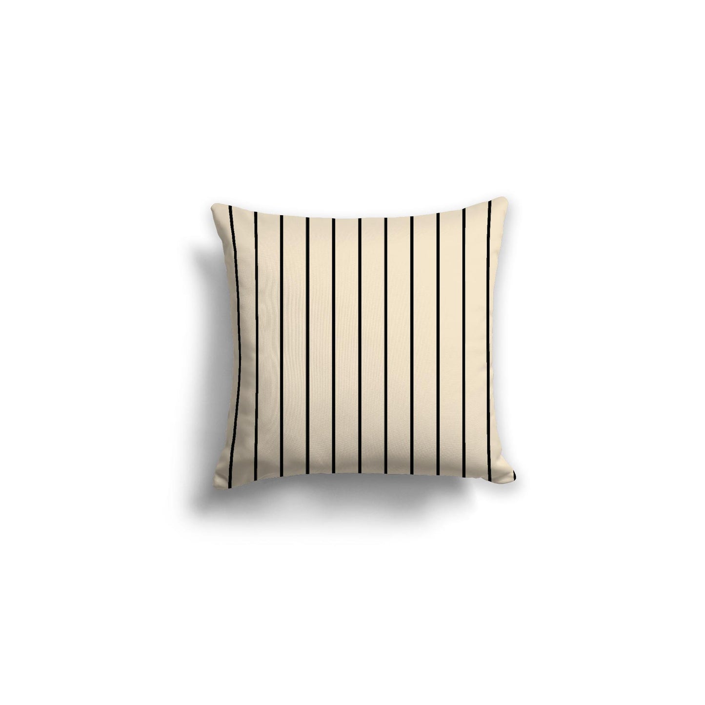 Beige Spun Polyester Throw Pillow with Fine Black Stripes on Front, Size 16 x 16 inches / 41 x 41 cm