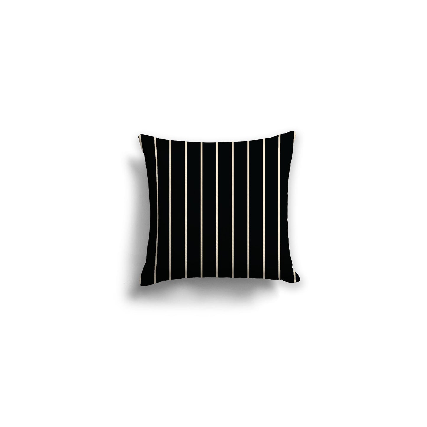 Black Spun Polyester Throw Pillow with Fine Beige Stripes on Front, Size 14 x 14 inches / 36 x 36 cm