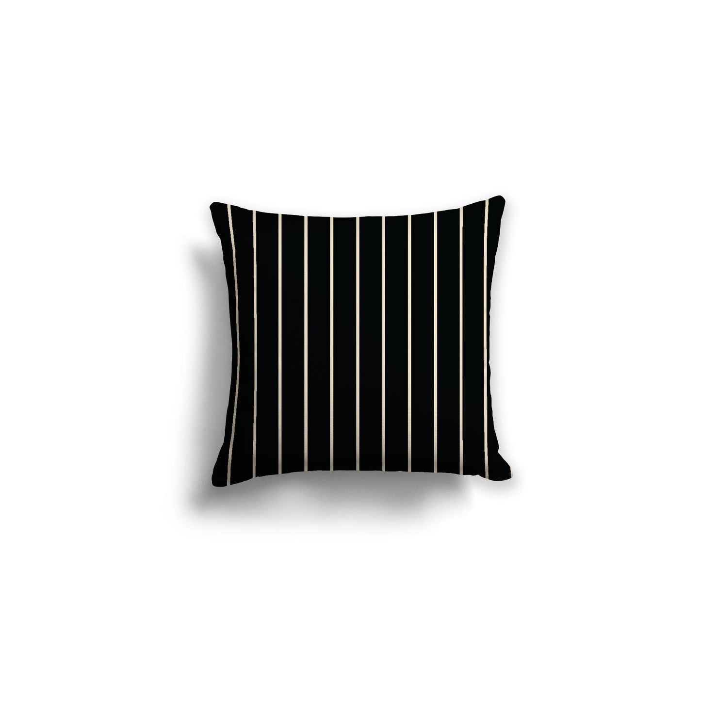Black Spun Polyester Throw Pillow with Fine Beige Stripes on Front, Size 16 x 16 inches / 41 x 41 cm